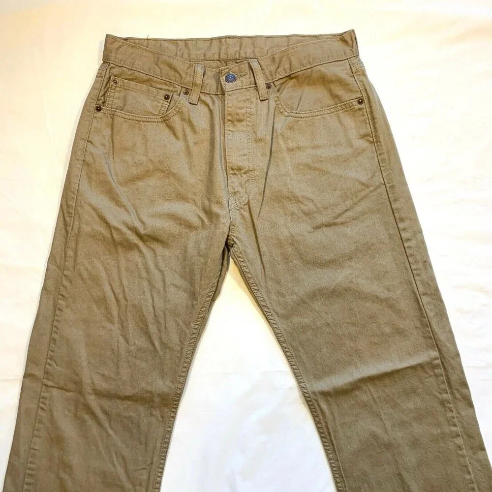 Levi's 505 Jeans Mens 34x34 Regular Fit Straight Leg‎ Khaki Cotton White Tab